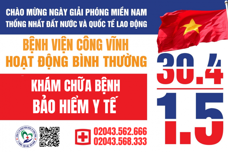 BỆNH VIỆN CÔNG VĨNH HOẠT ĐỘNG BÌNH THƯỜNG DỊP LỄ 30/4 VÀ 1/5
