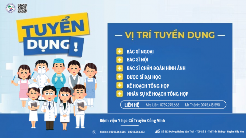 📣THÔNG BÁO TUYỂN DỤNG BỆNH VIỆN Y HỌC CỔ TRUYỀN CÔNG VĨNH NĂM 2025