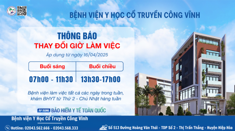 📢 THÔNG BÁO GIỜ LÀM VIỆC MÙA HÈ NĂM 2025 TẠI BỆNH VIỆN YHCT CÔNG VĨNH